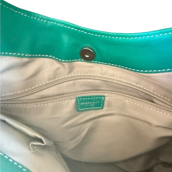 Burberry Green & White Leather Top Handle Shoulder Bag Tassel - Picture 5 of 6
